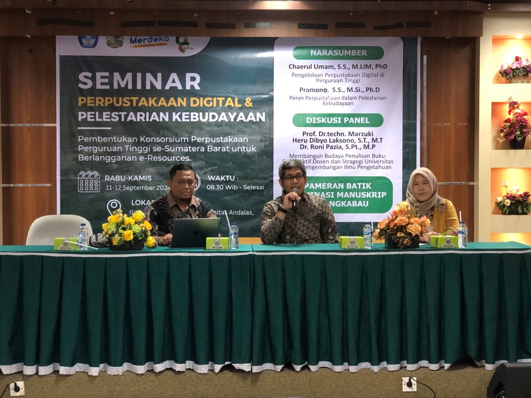 Perpustakaan Unand Gelar Acara Seminar Perpustakaan Digital dan FGD dalam Rangka Dies Natalis Unand ke-68